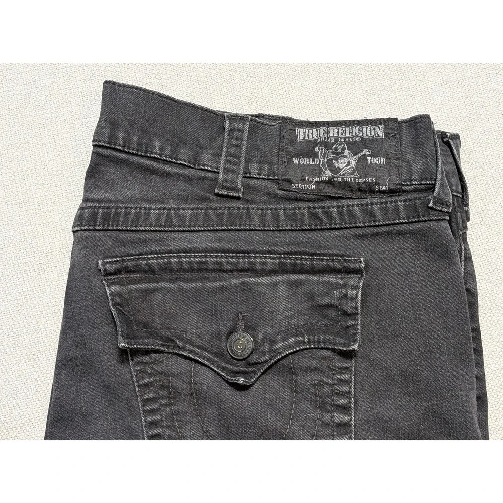 True Religion Mens Jeans Skinny Flap Black 44x32 Denim Stretch Pockets Size